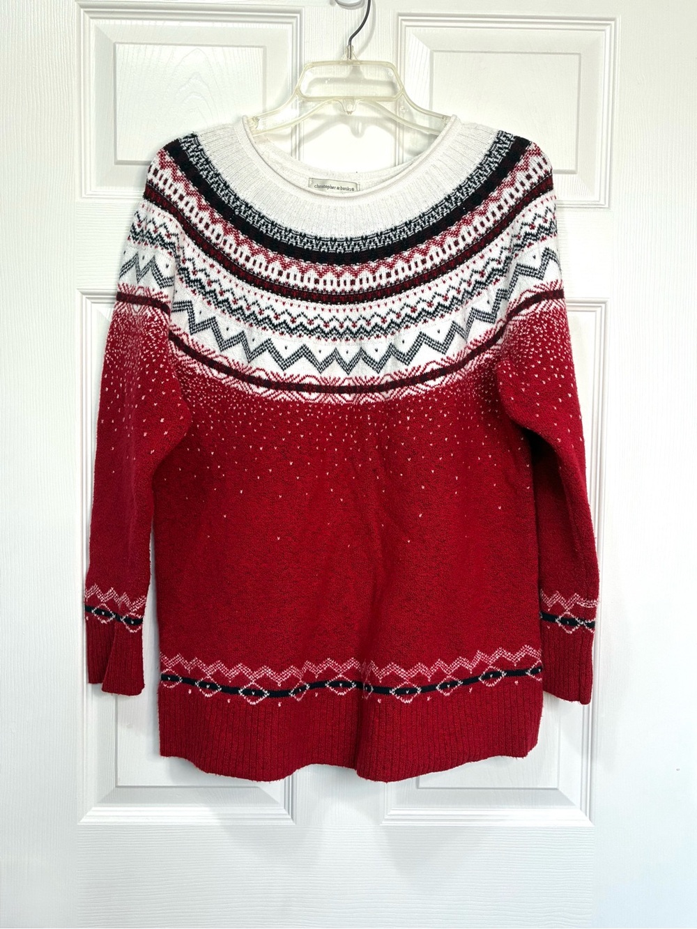 Christopher & Banks Fair Isle Sweater Womens Large Red White Pullover Holiday